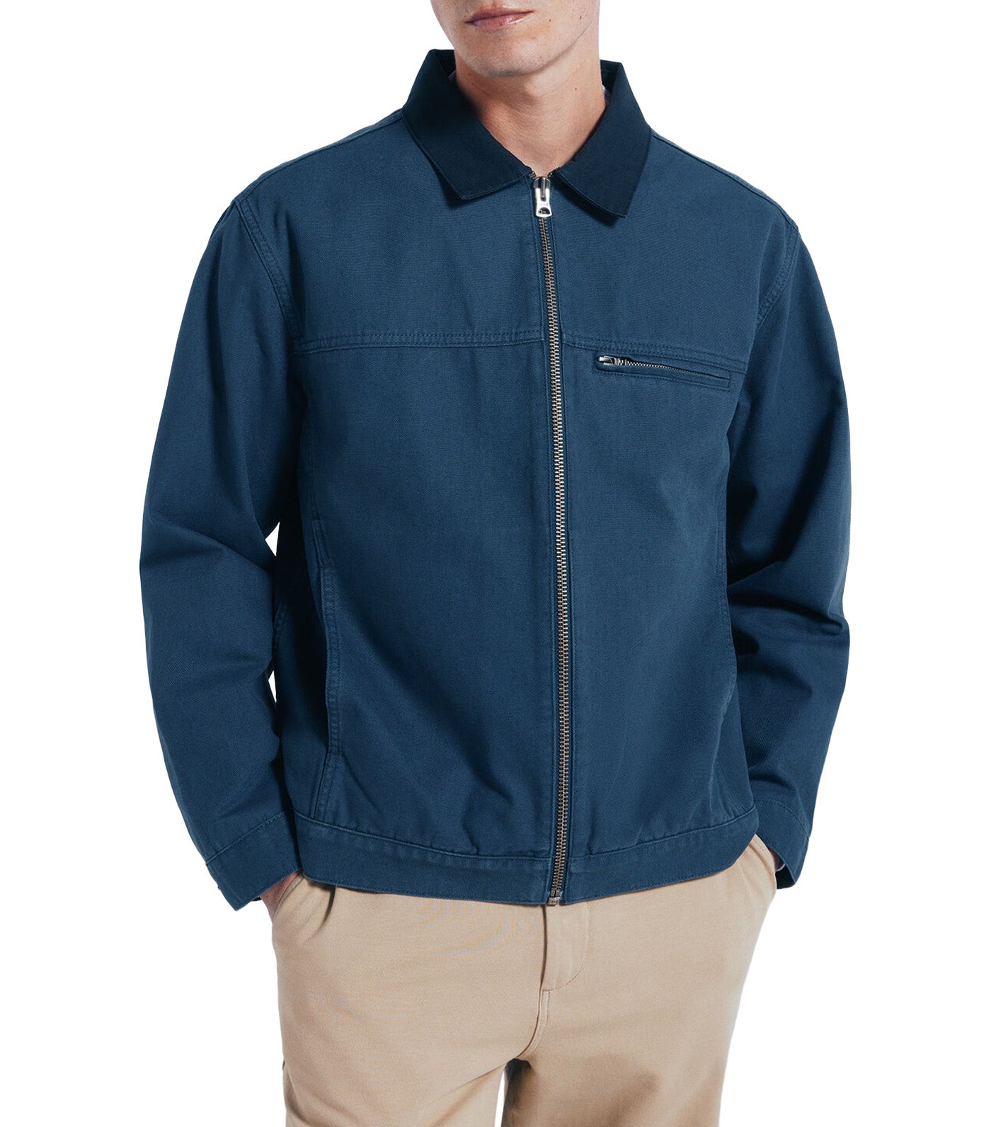 Washed Cotton Jacket with Contrast Light Blue