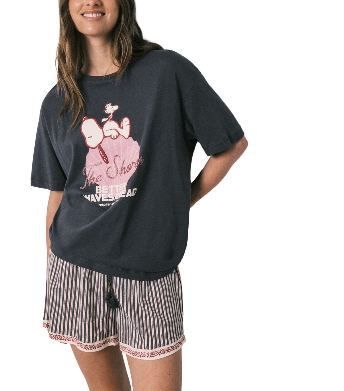 Snoopy Cotton Short Pajamas Black