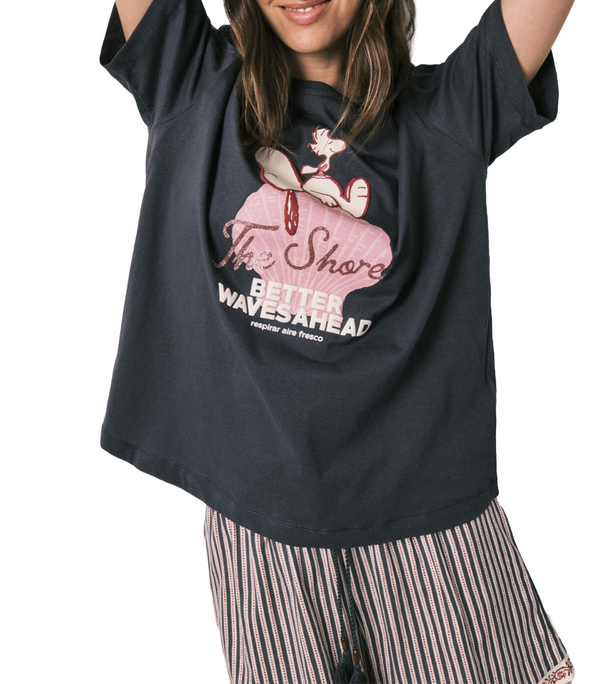 Snoopy Cotton Short Pajamas Black