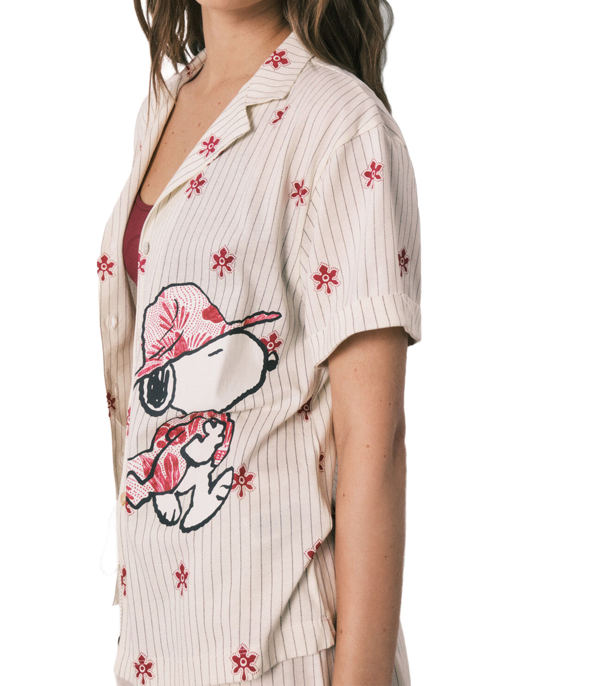Striped Short Pajamas Snoopy Ivory