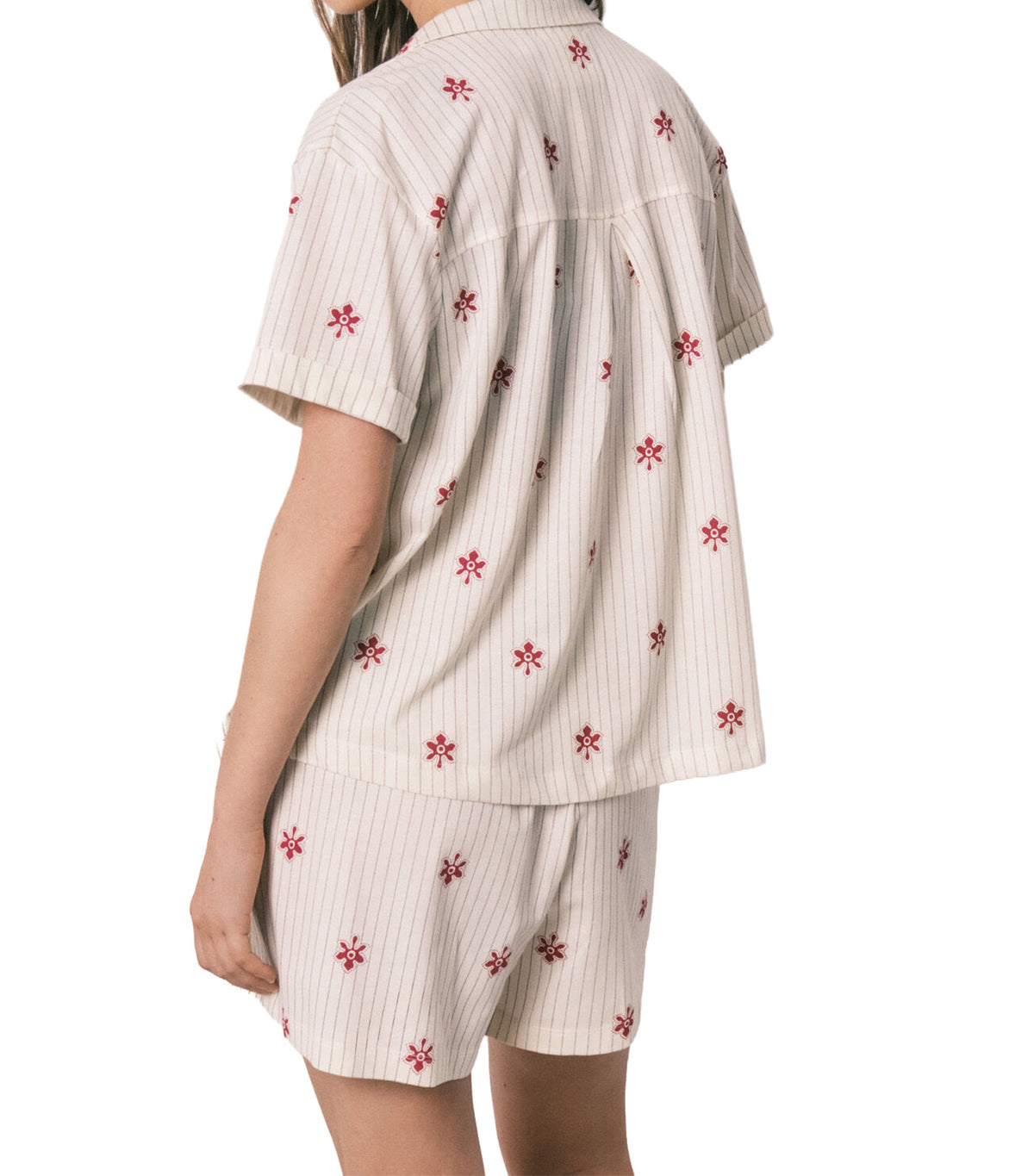 Striped Short Pajamas Snoopy Ivory