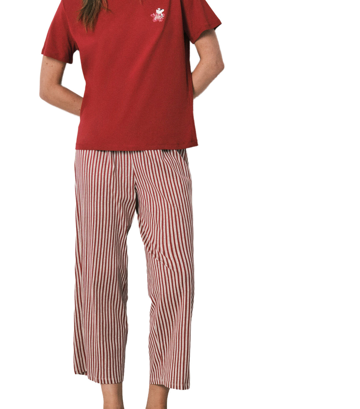Striped Cotton Capri Pajamas Snoopy Red