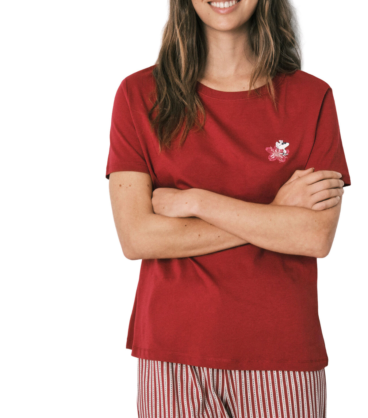 Striped Cotton Capri Pajamas Snoopy Red