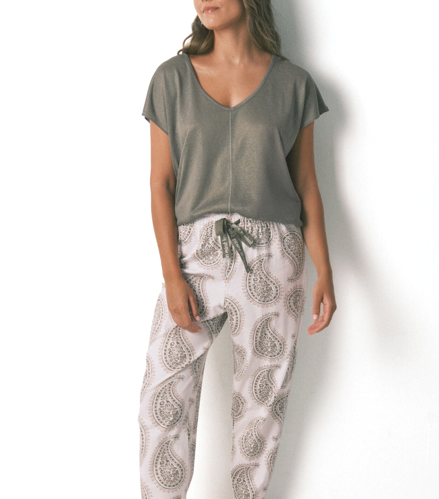 Women'secret Loose Viscose Lurex T-Shirt Khaki