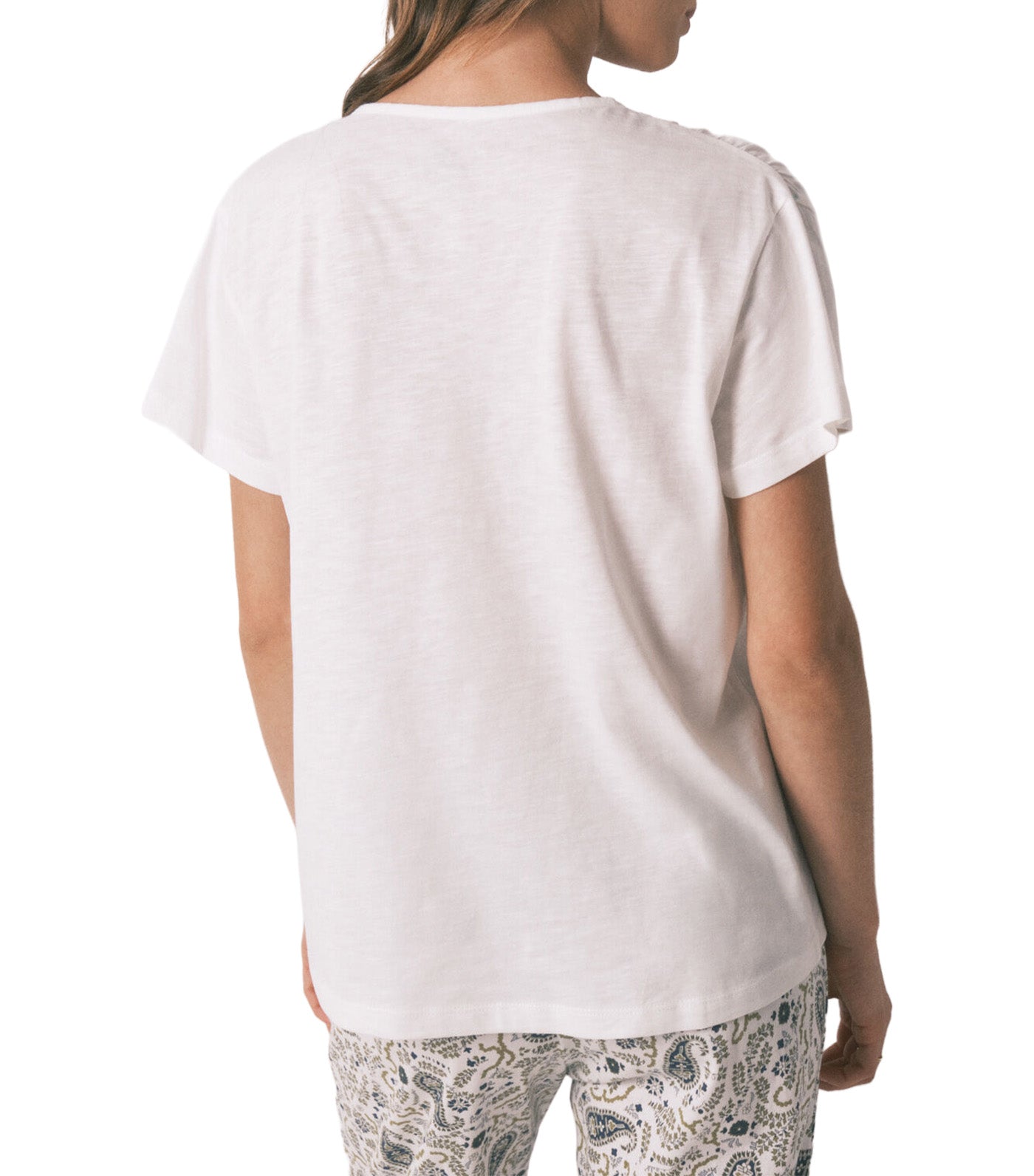 Cotton Ruched Short Sleeve T-Shirt Ivory