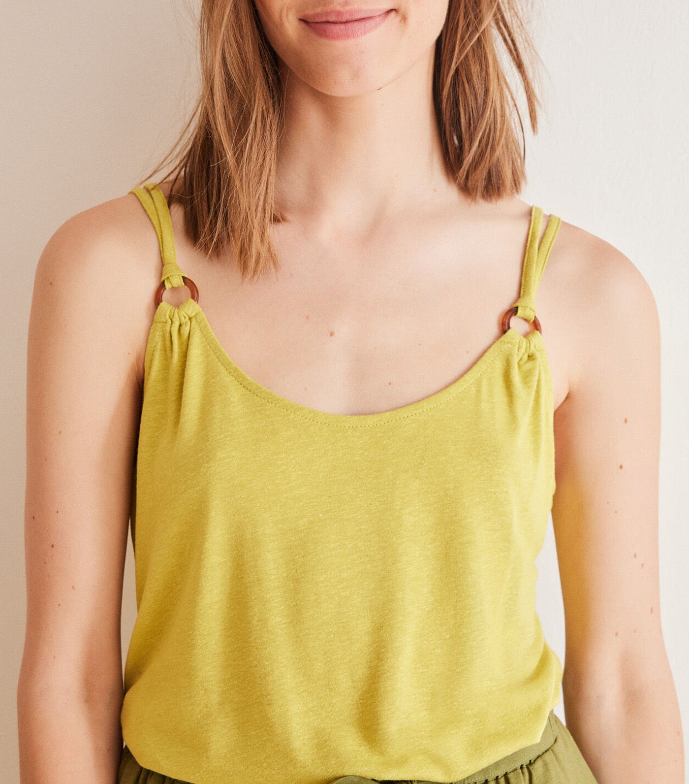 Linen Vest Top Light Khaki