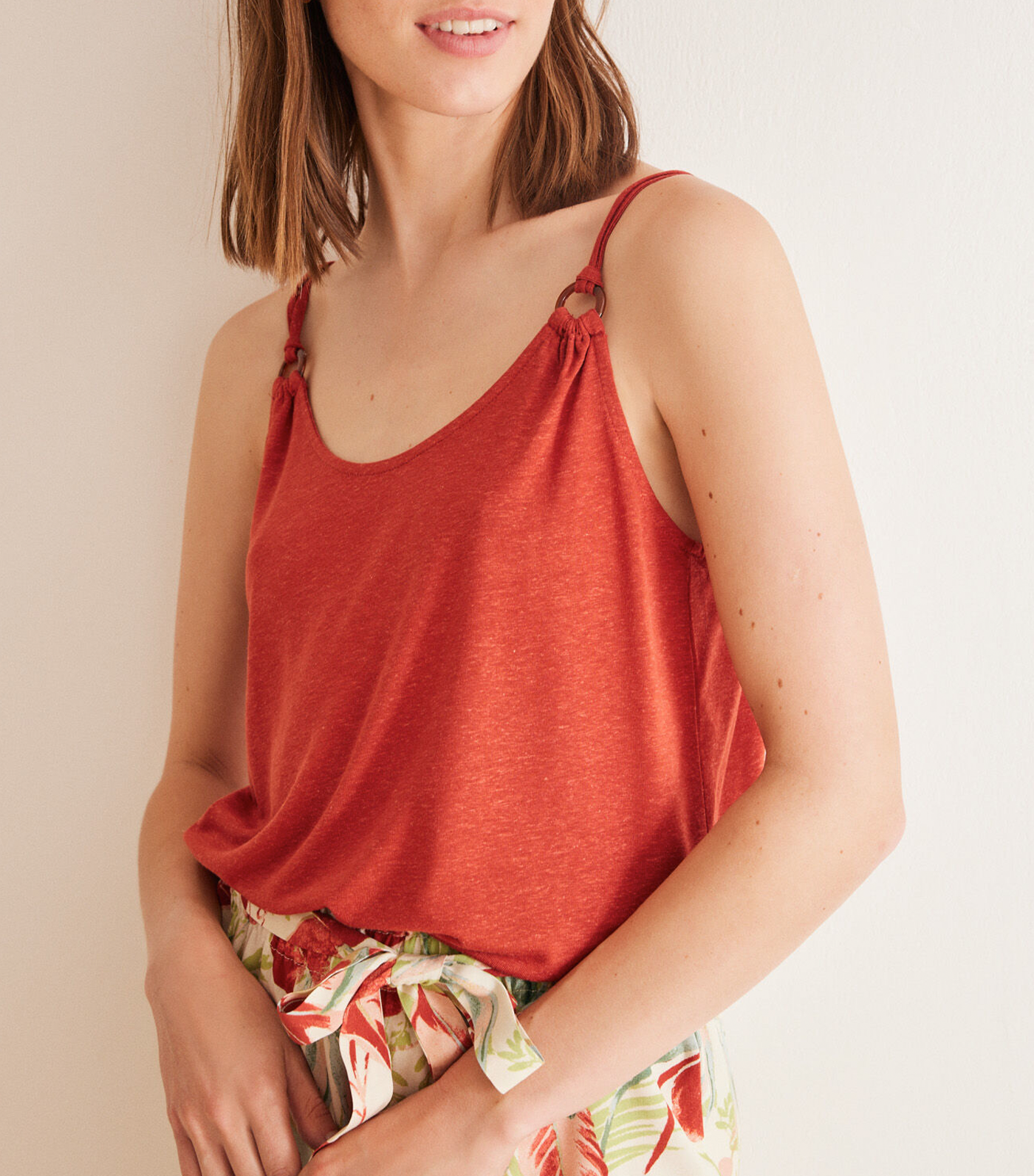 Linen Vest Top Dark Orange