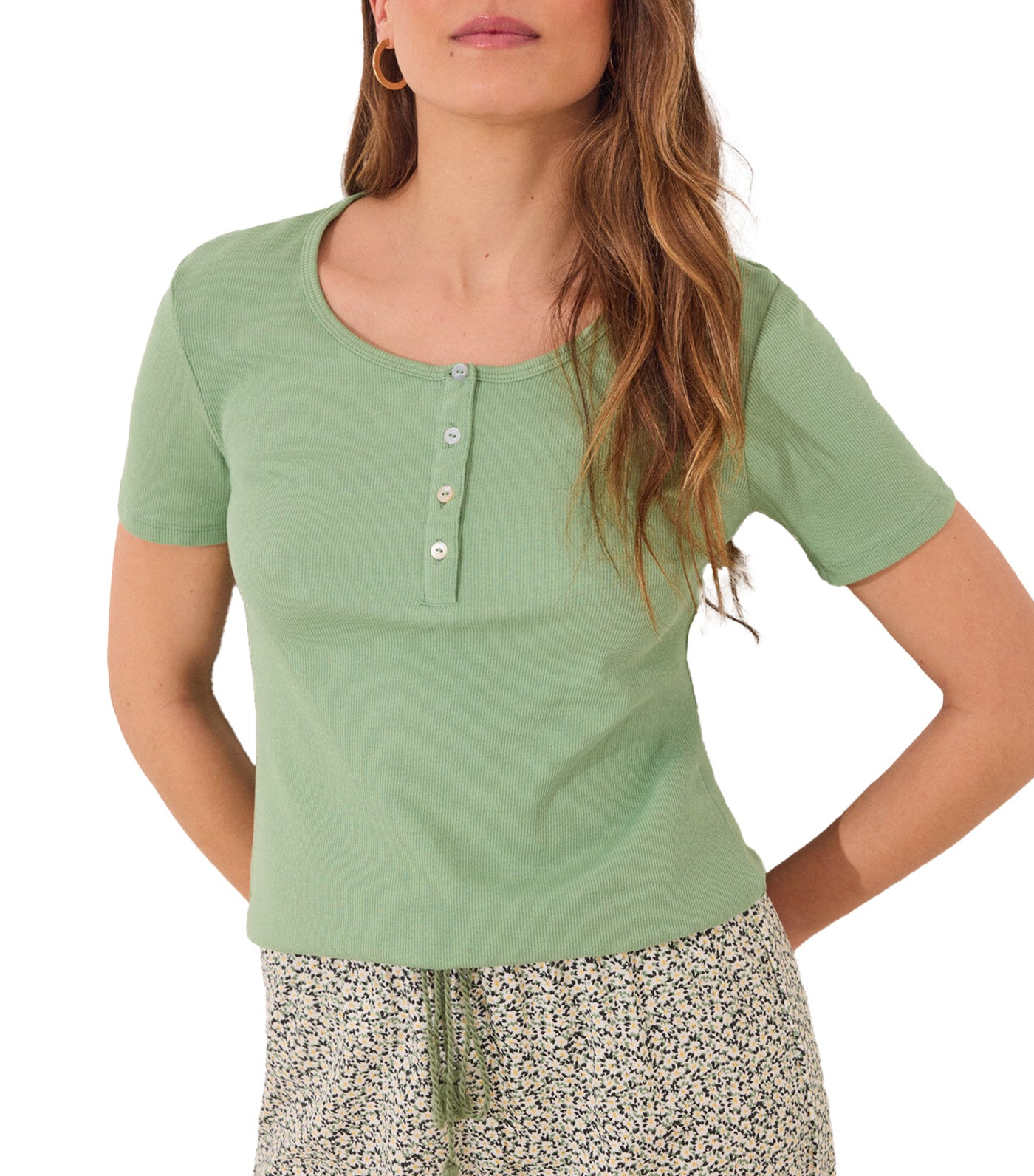 Long Ribbed Cotton Pajamas Green