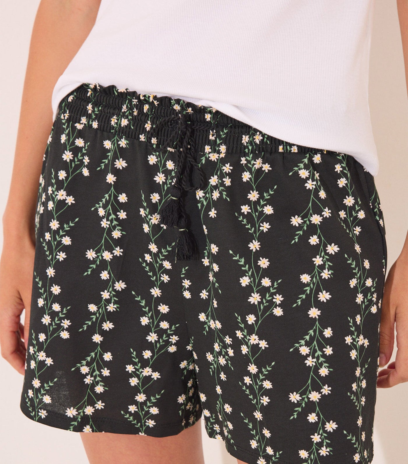 Short Ribbed Cotton Pajamas White