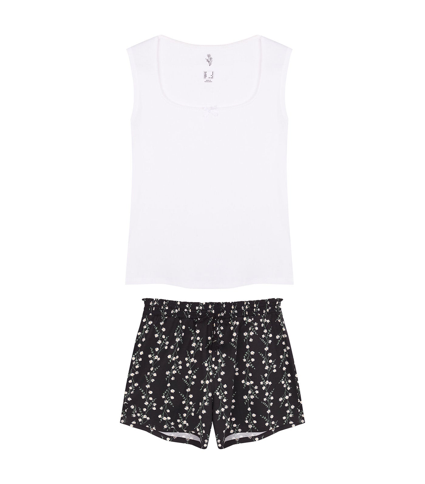 Short Ribbed Cotton Pajamas White