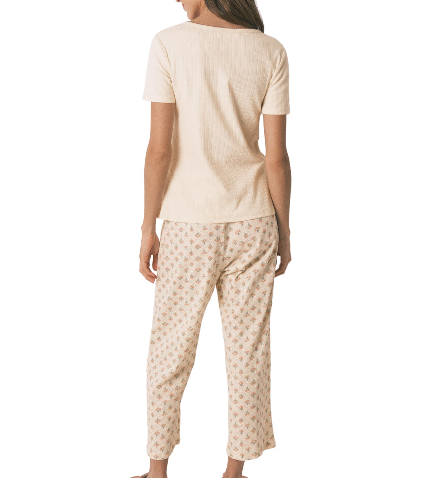 Cotton Floral Print Capri Pajamas Ivory