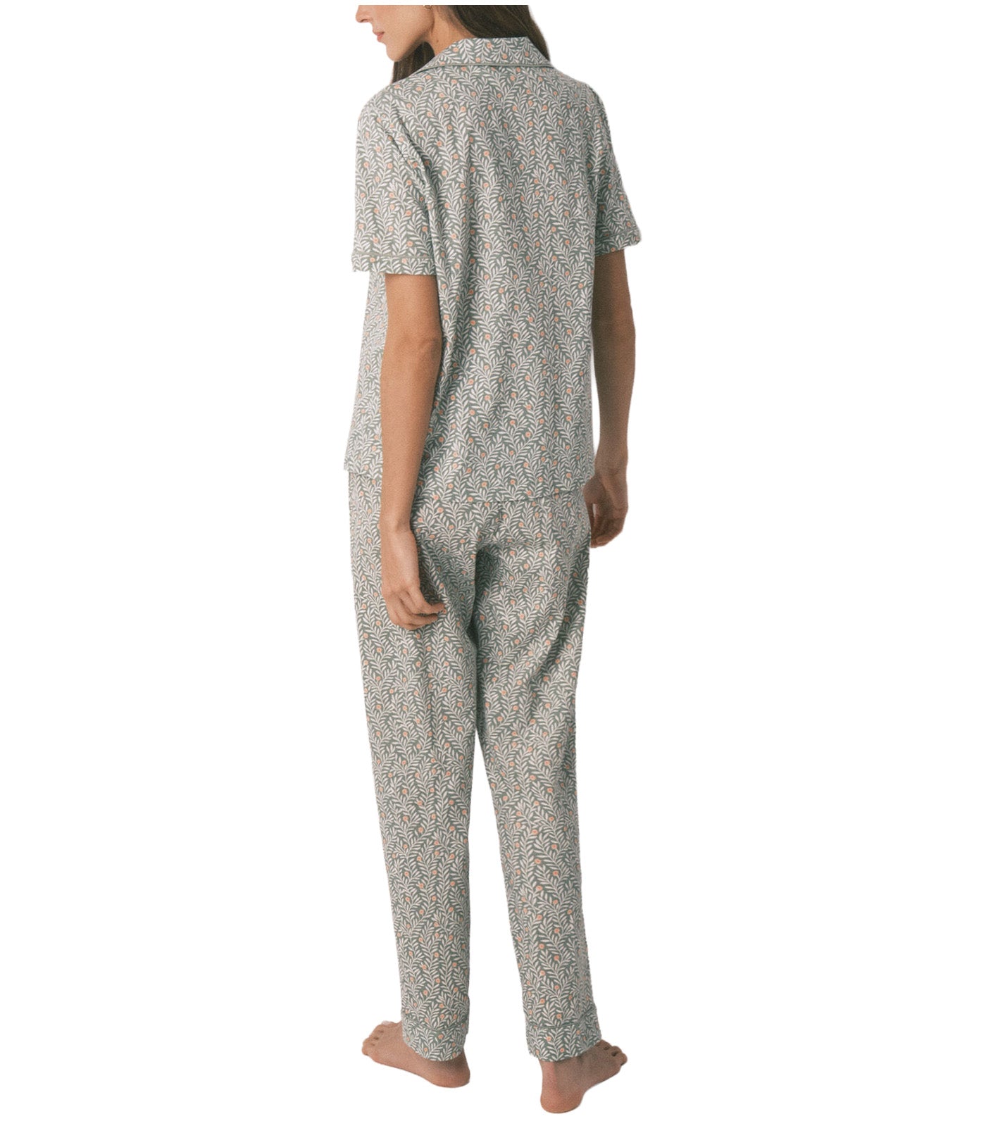Cotton Floral Print Classic Pajamas Green