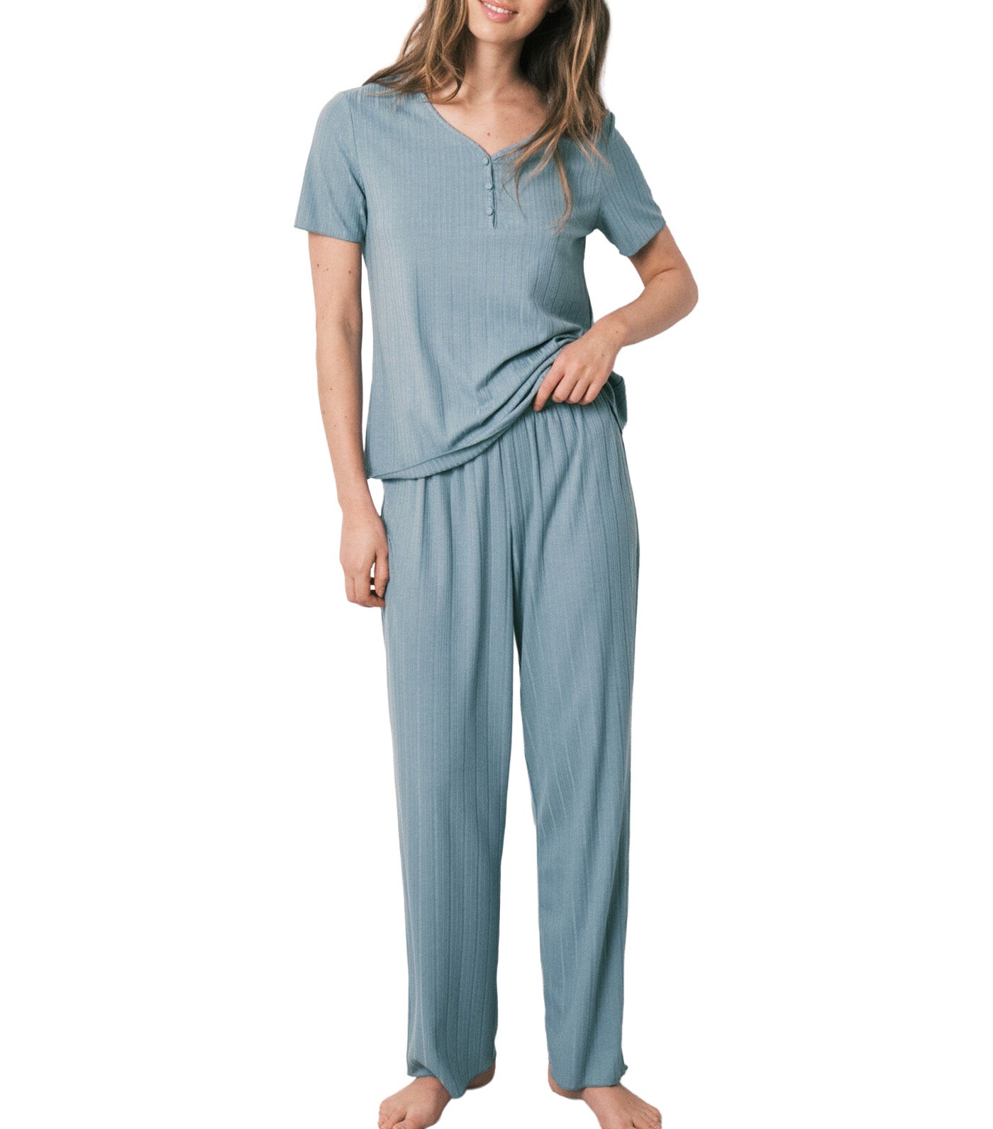 Pointelle Short Sleeve Pyjamas Blue