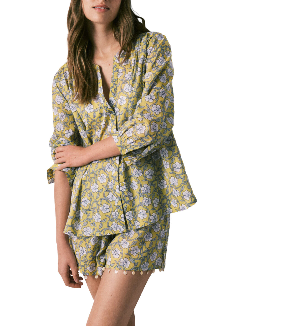 Floral Print Short Classic Pajamas Green