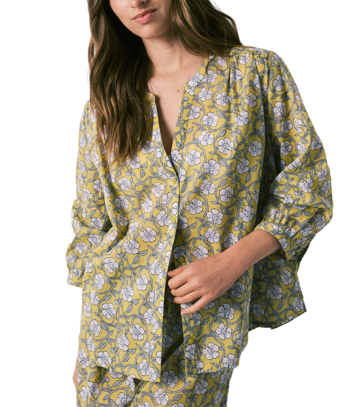 Floral Print Short Classic Pajamas Green