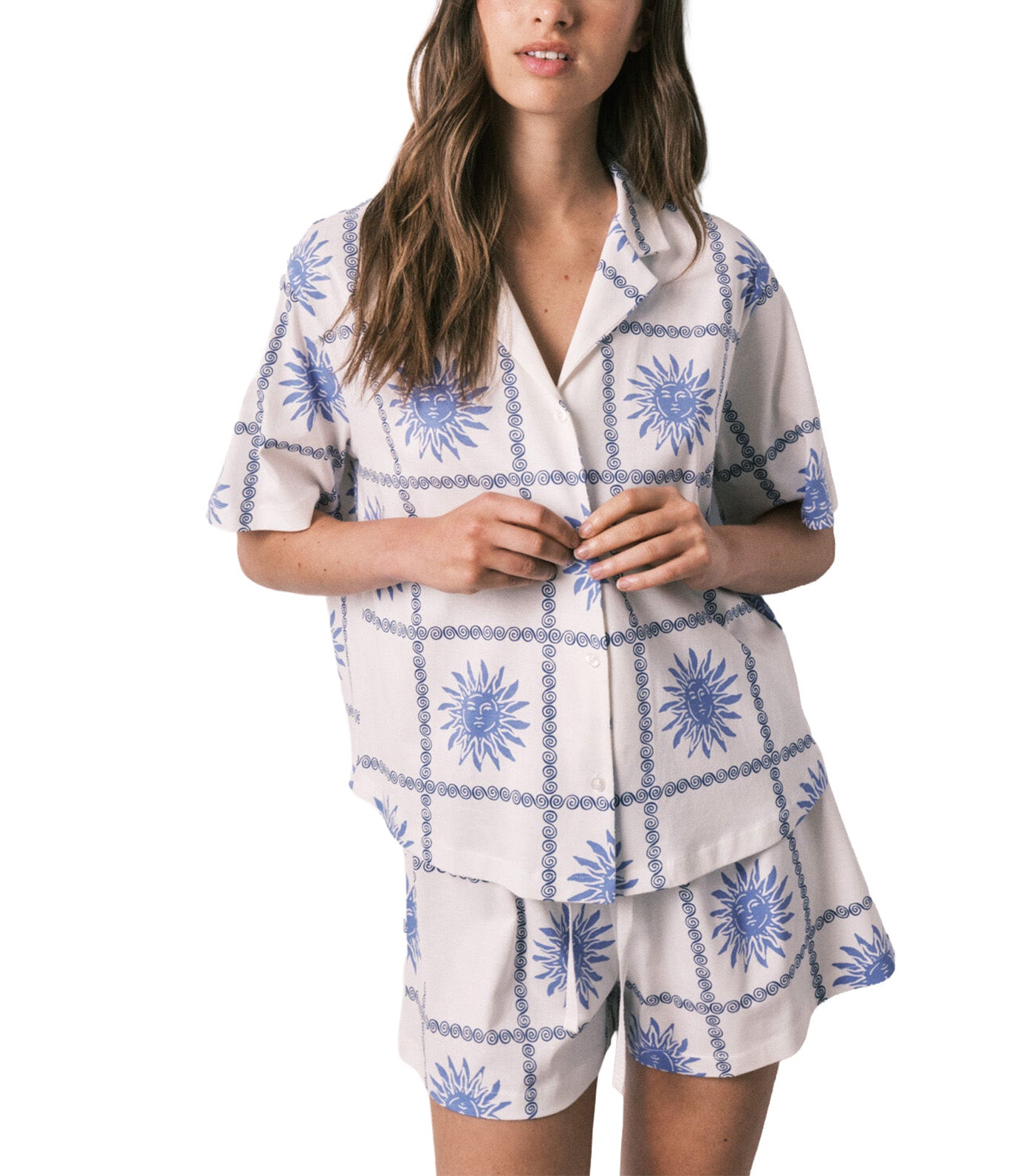 Cotton Short Classic Pajamas Blue