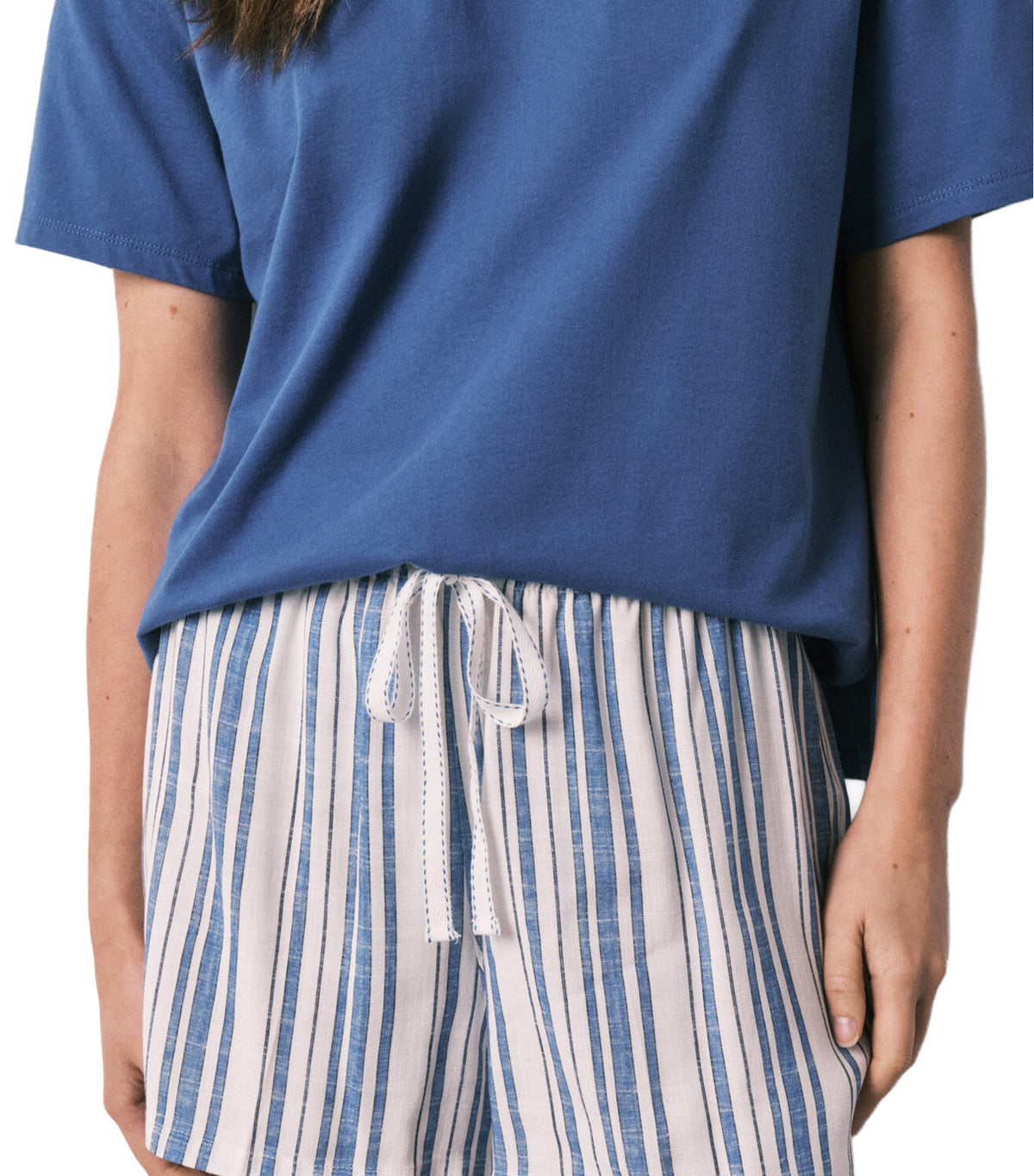 Cotton Viscose Striped Short Pajamas Blue