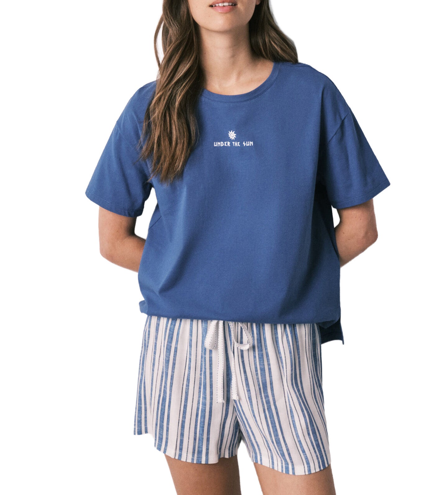 Cotton Viscose Striped Short Pajamas Blue