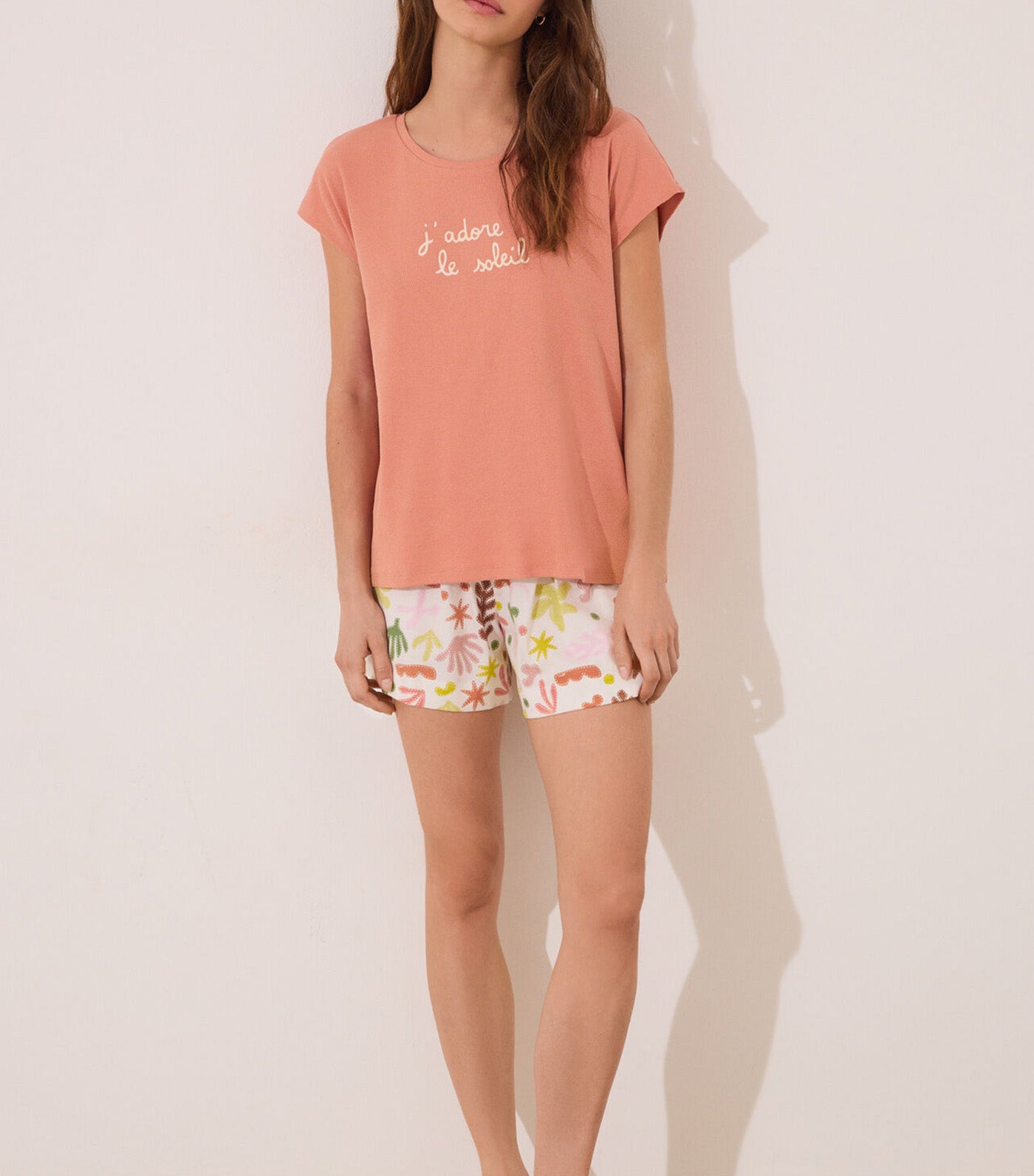 Cotton Short Pajamas with Leaves Orange