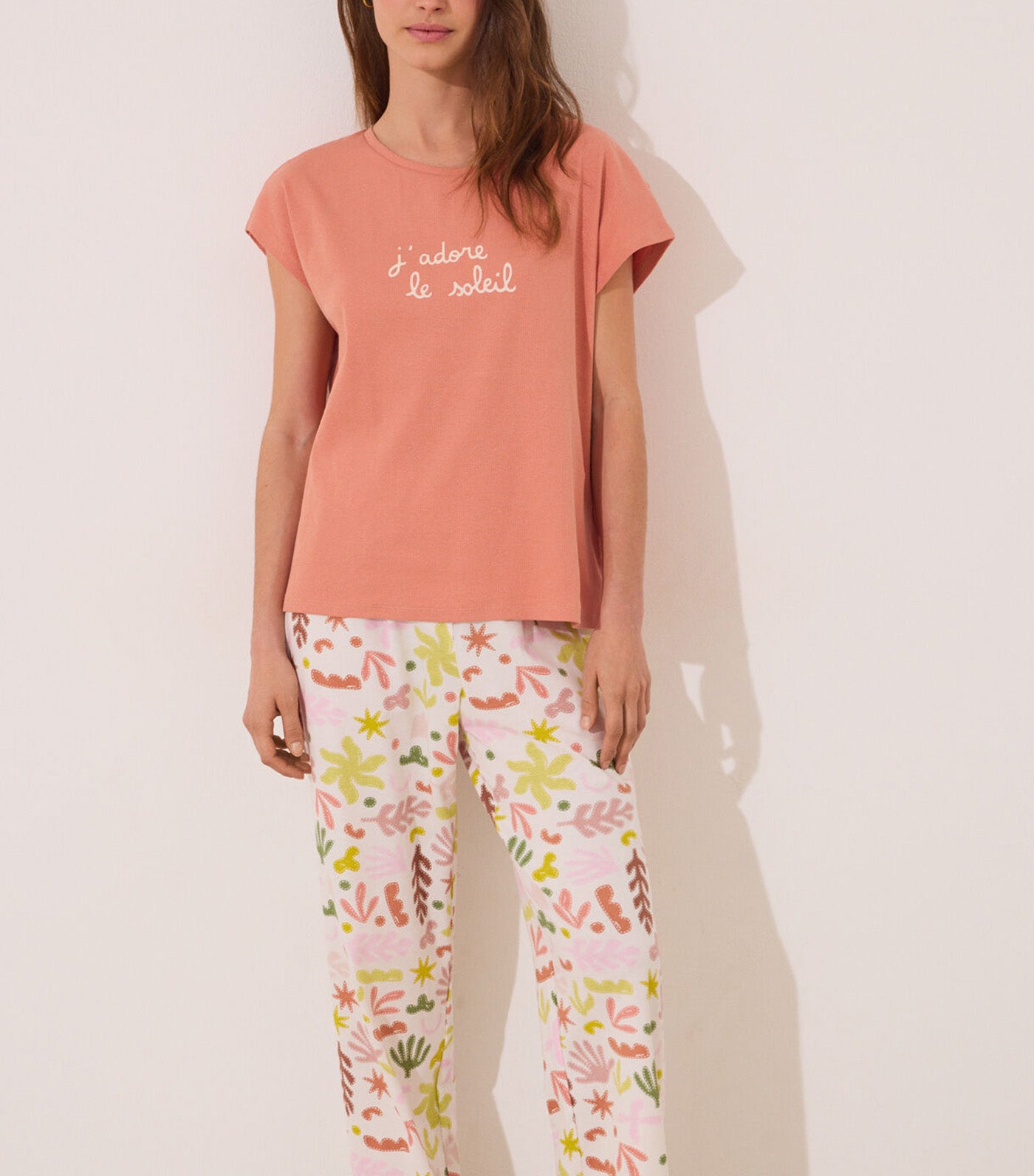 Cotton Lounge Pajamas with Leaves Orange