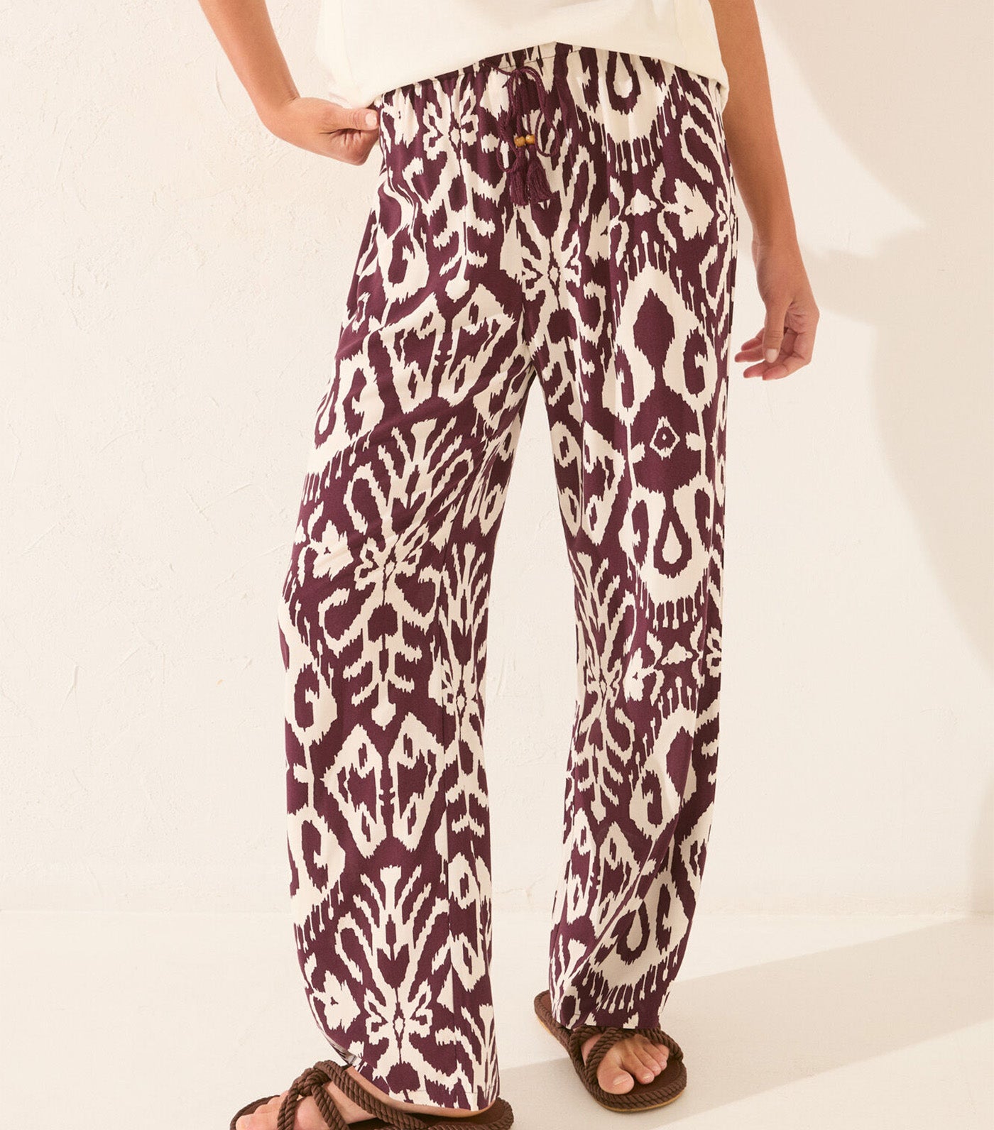 Long Viscose Trouser with Floral Print Red