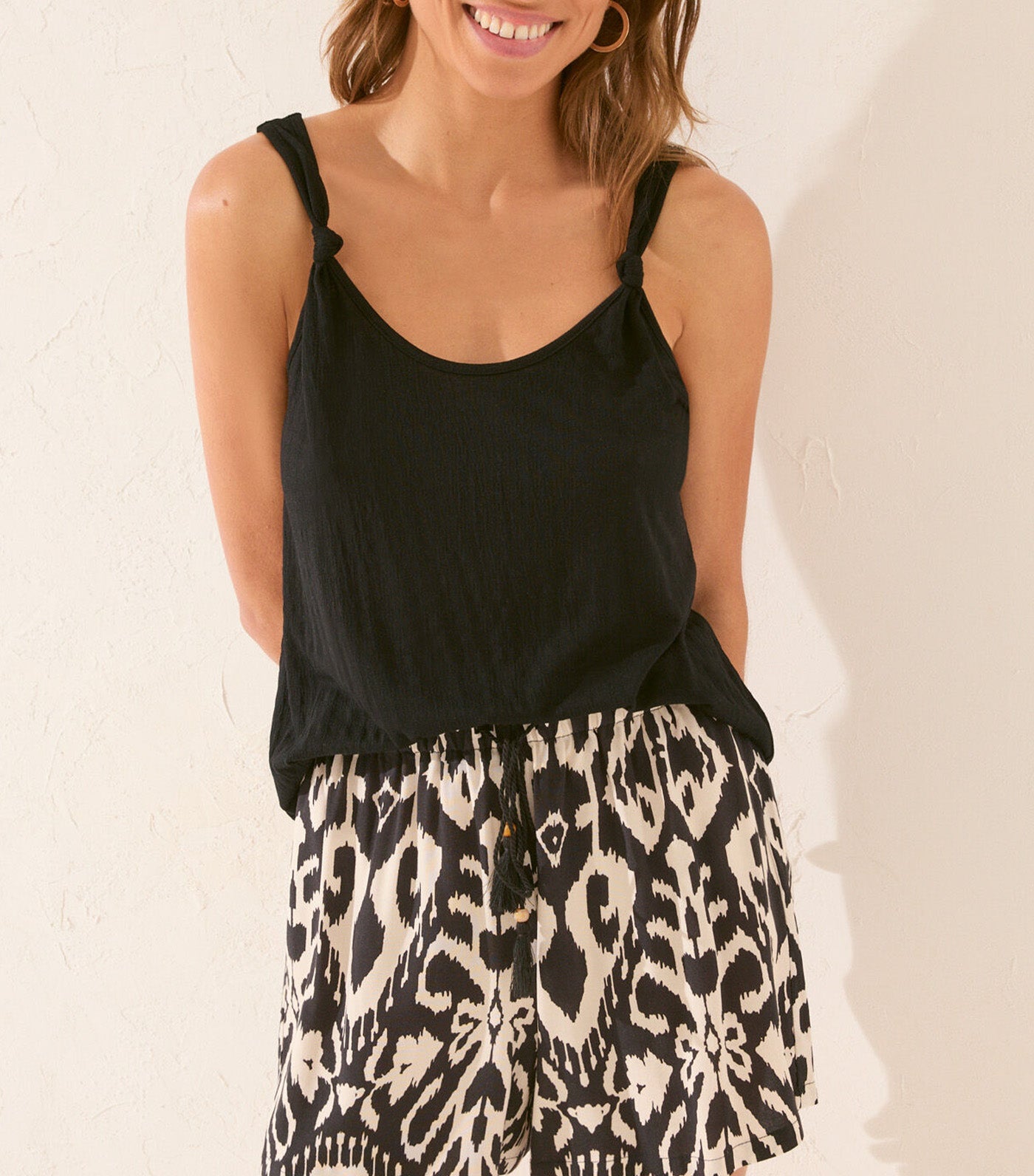 Viscose Trouser with Ikat Print Black