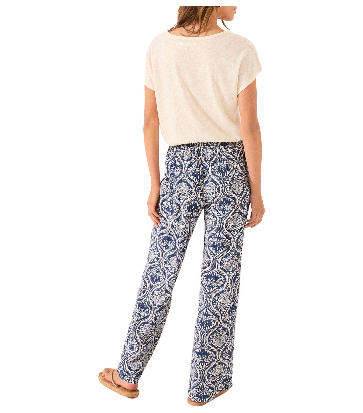 Long Allover Print Trouser Blue