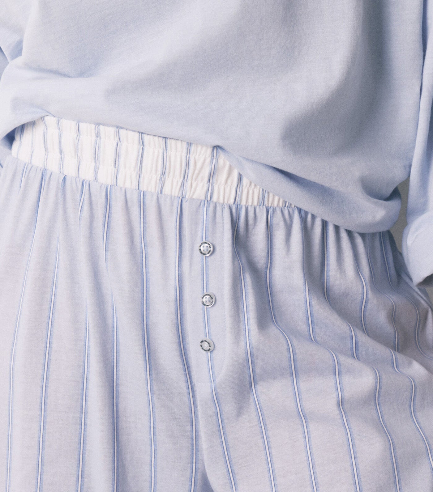 Striped Cotton Long Trousers Blue