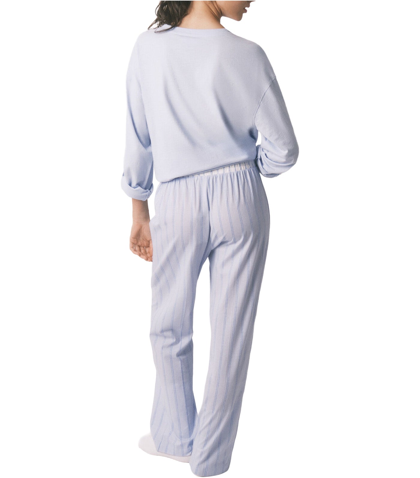 Striped Cotton Long Trousers Blue