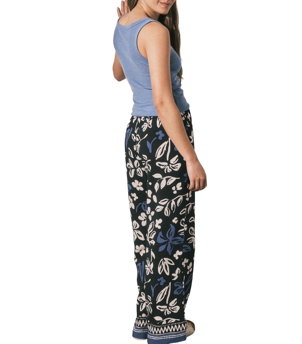 Floral Print Long Trousers Blue