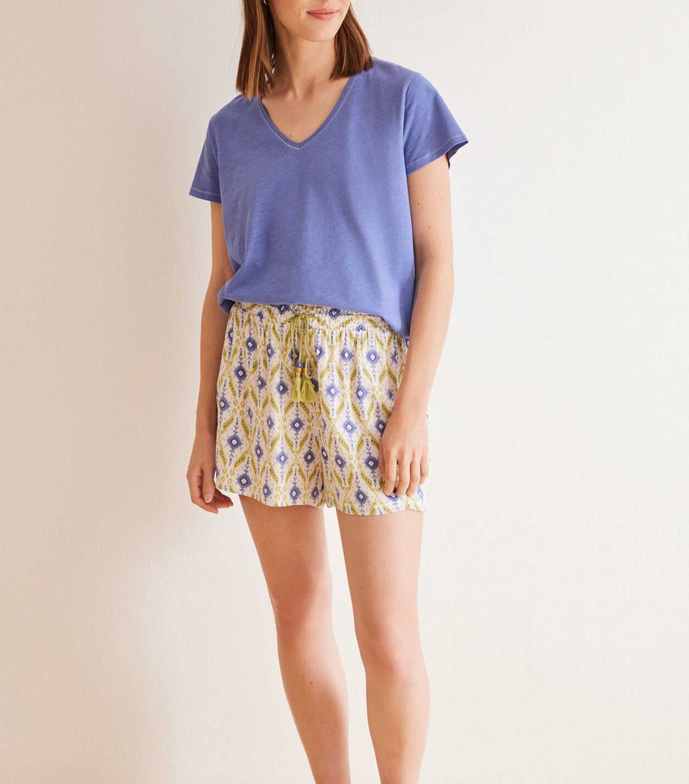 Ikat Geometric Print Shorts