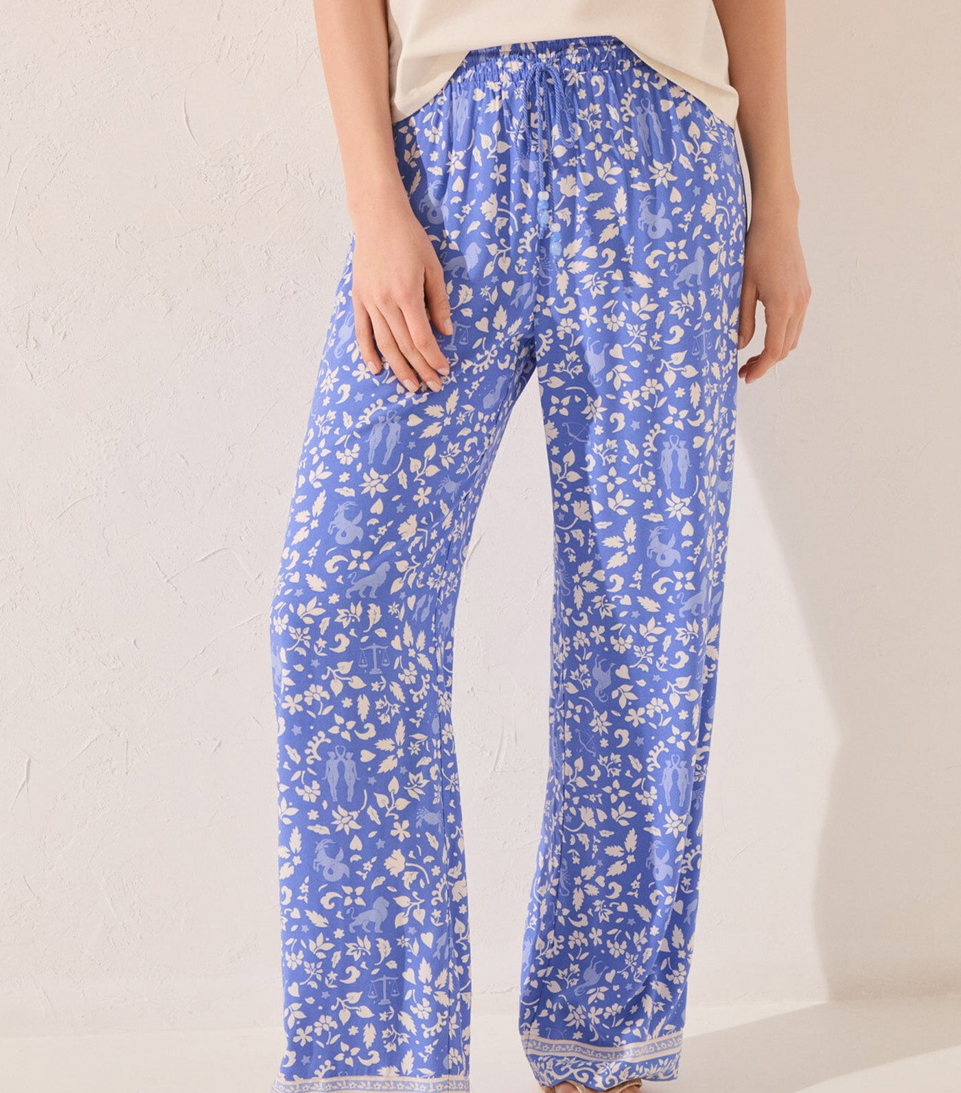 Long Viscose Trousers Blue Print