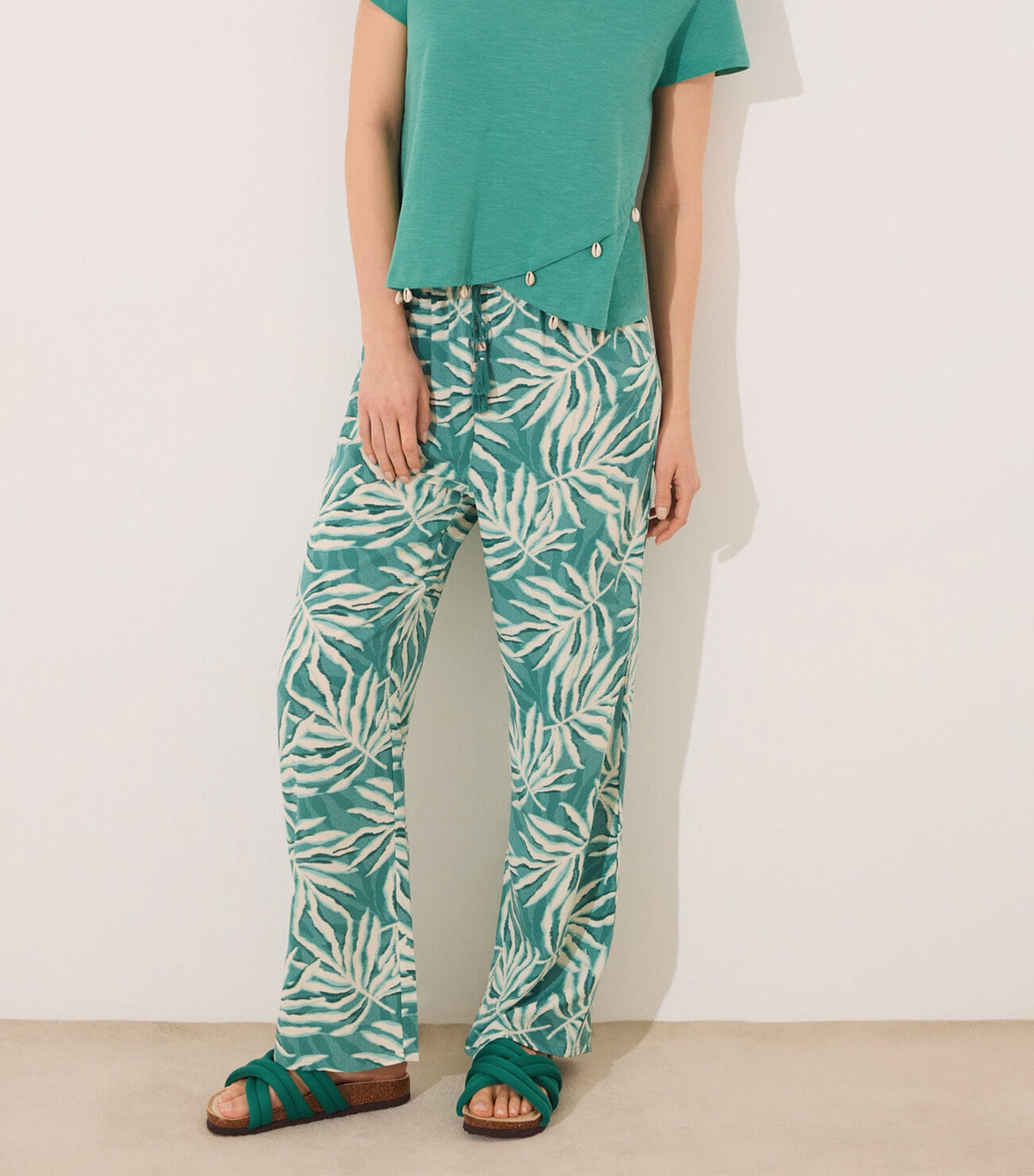Viscose Trouser Green Leaf Print