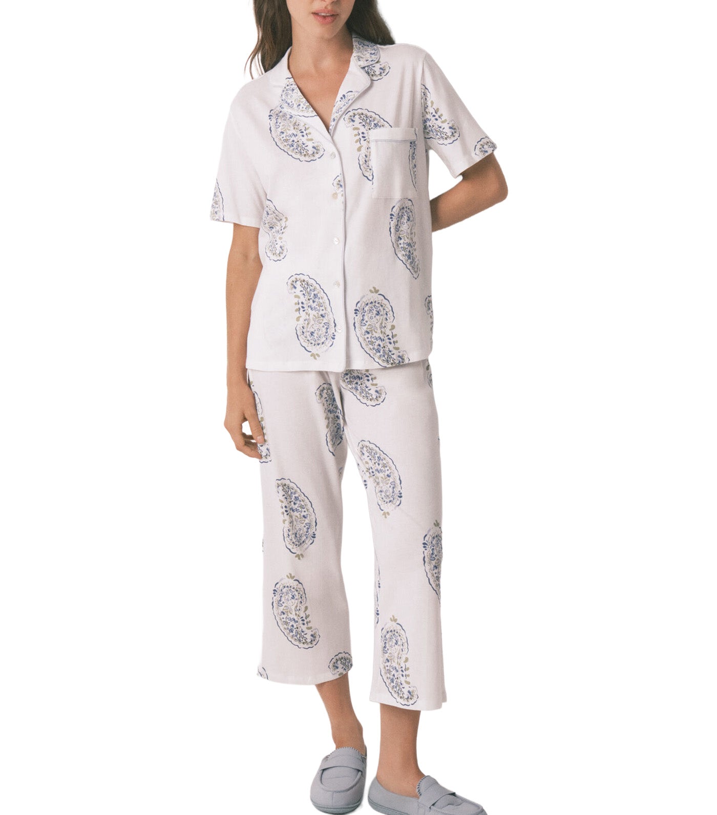 Cotton Paisley Classic Pajamas White