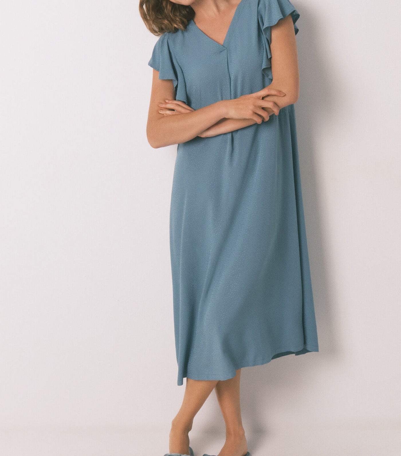 Loose Floral Midi Nightgown Green