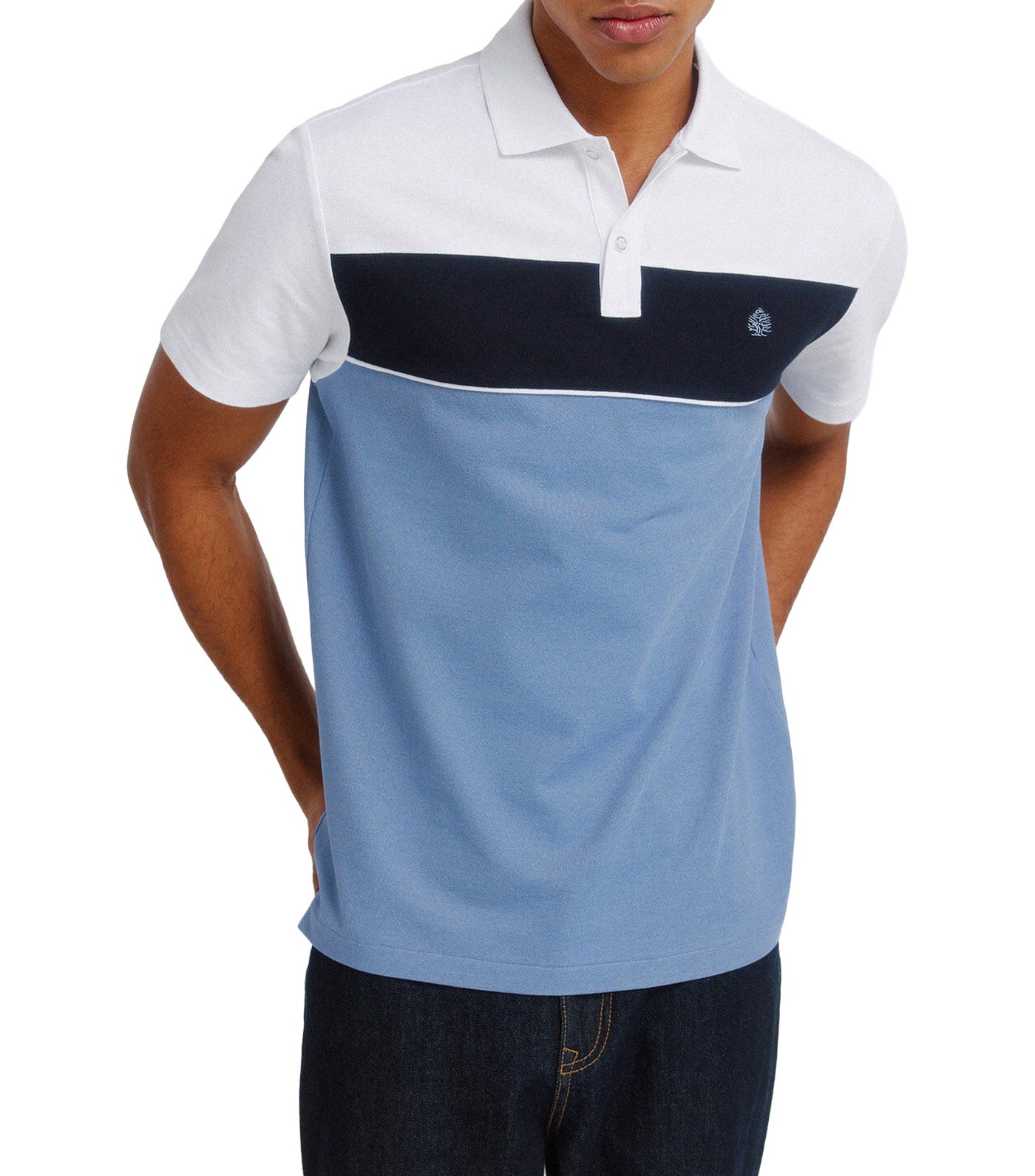 Springfield Slim Fit Color Block Piqué Polo Shirt Medium Blue