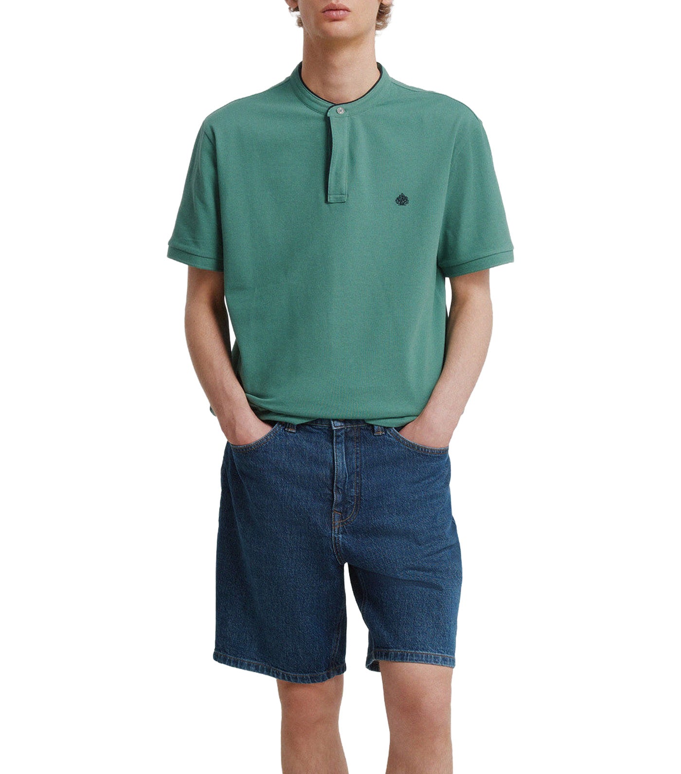 Slim Fit Polo Shirt with Mandarin Collar