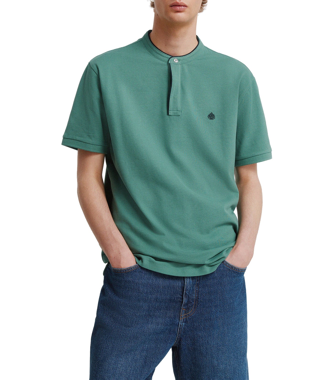 Slim Fit Polo Shirt with Mandarin Collar