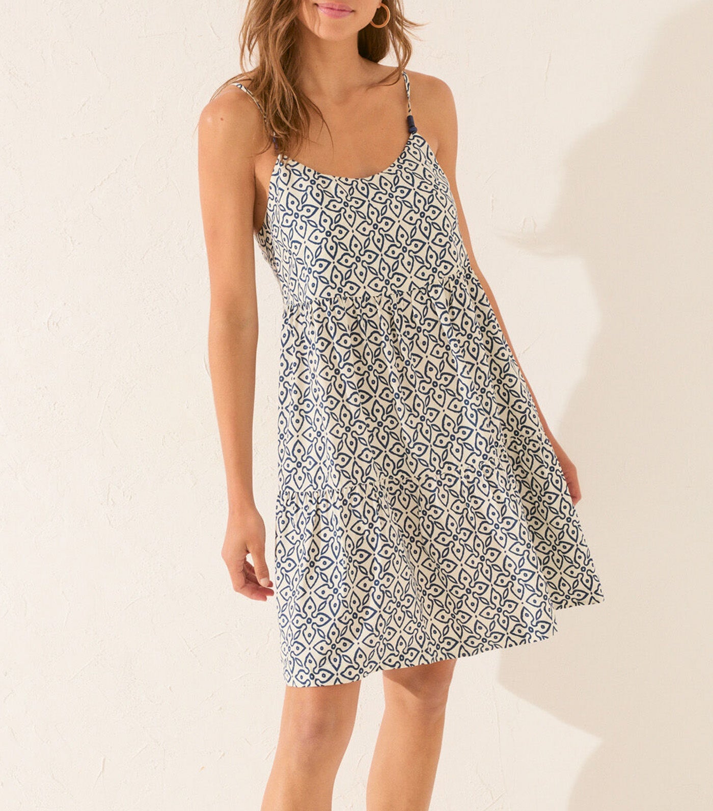 Printed Strap Dress Blue