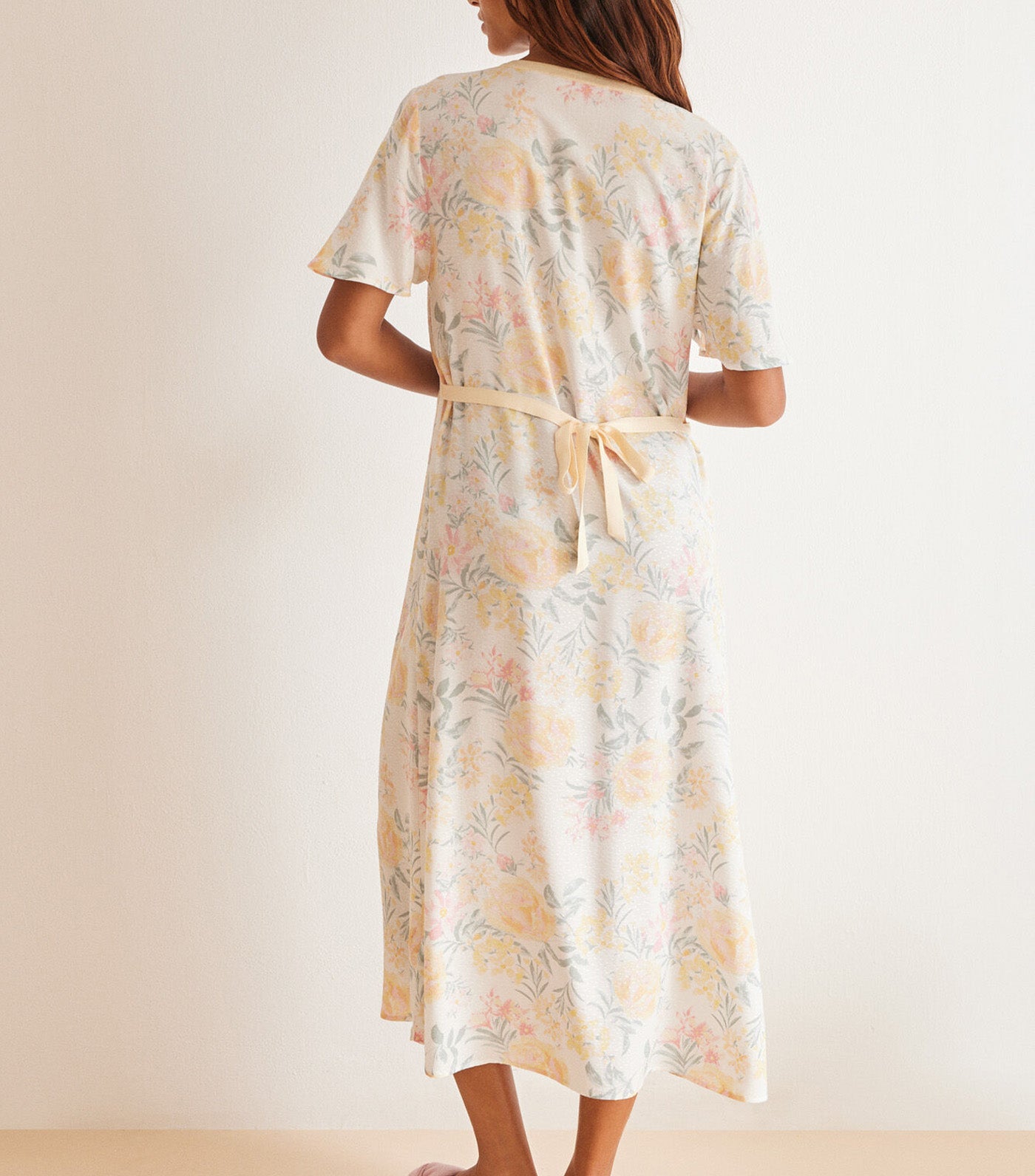 Floral Print Viscose Midi Dress Ivory