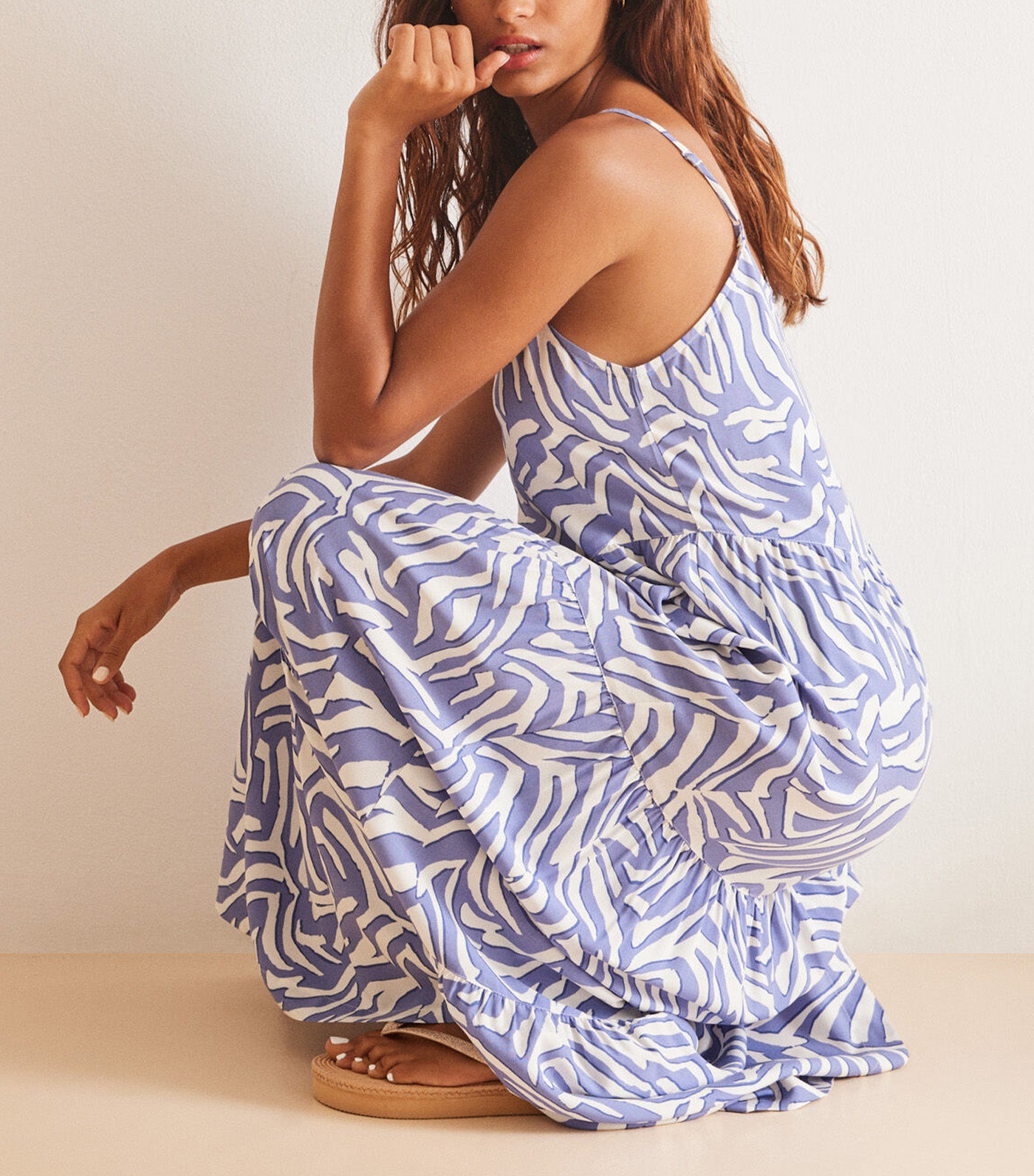 Long Zebra Ruffle Dress Blue