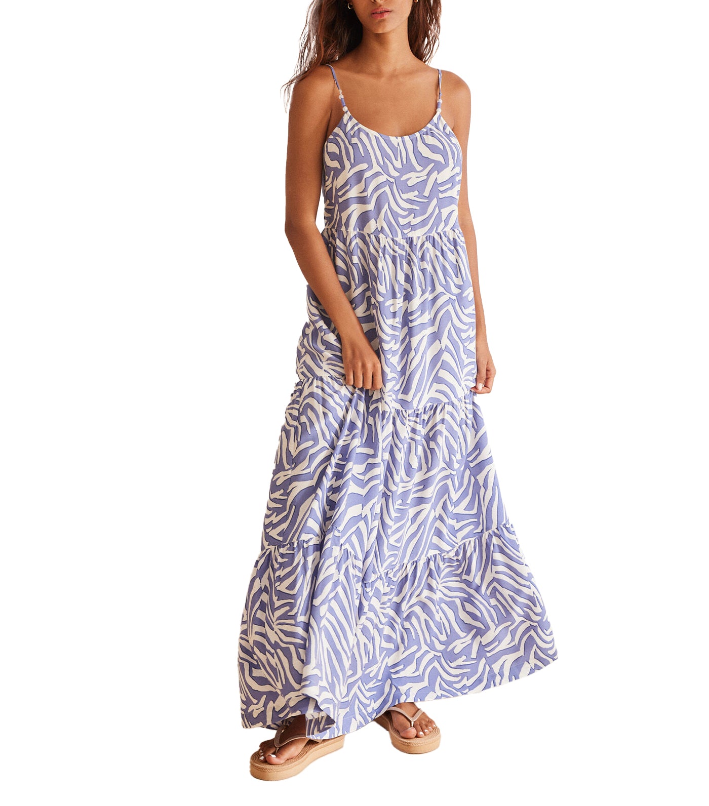 Long Zebra Ruffle Dress Blue