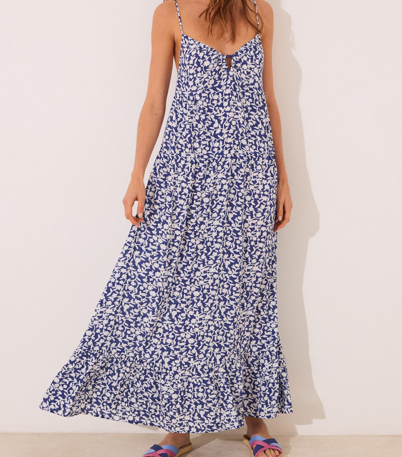 Long Dress with Straps Blue Print