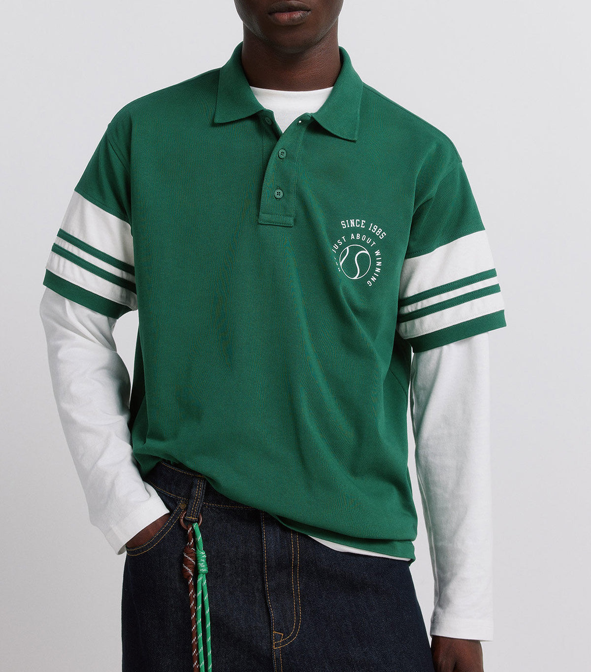 Polo Shirt With Contrast Block Sleeves Green
