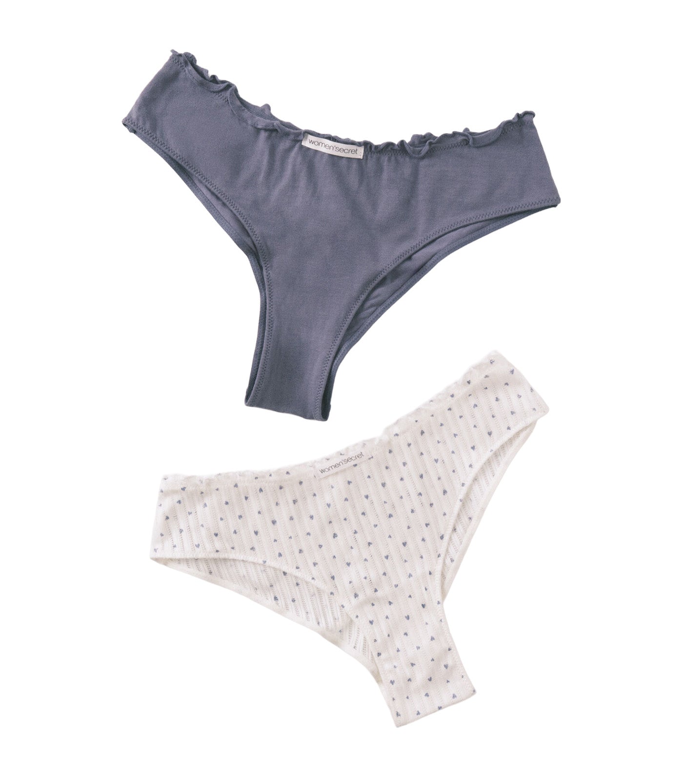 Print Cotton Wide-Cut 2-Pack Panties Blue/White