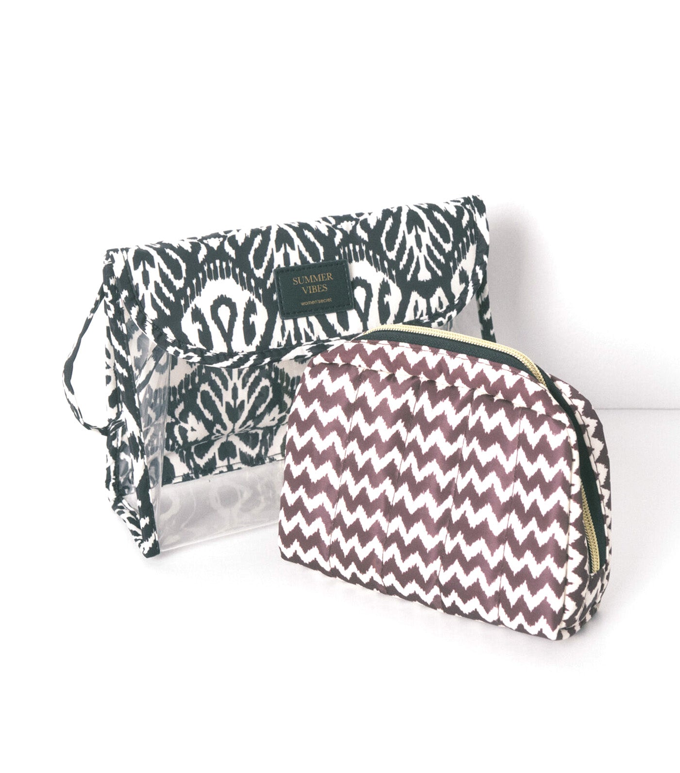 Women'secret Pack of 2 Assorted Print Toiletry Bags Black