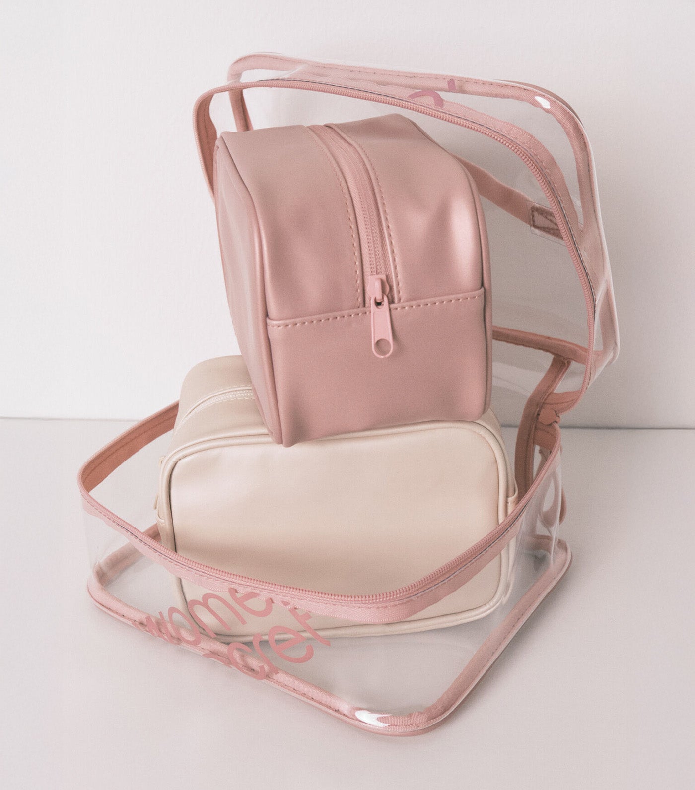 Pack of 3 Metallic Rubber Toiletry Bags Pink