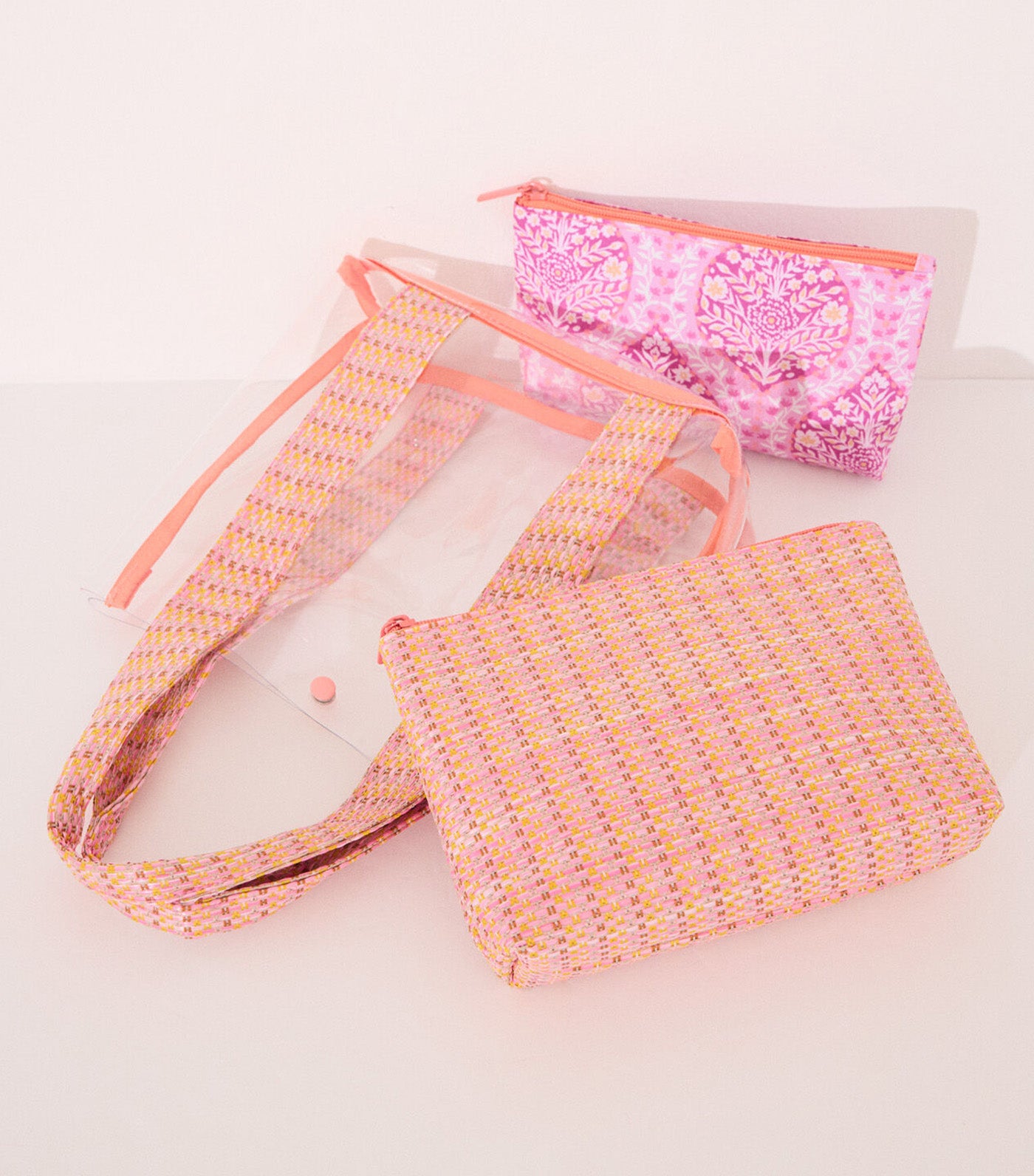 Pack of 3 Raffia Toiletry Bags Purple/Lilac