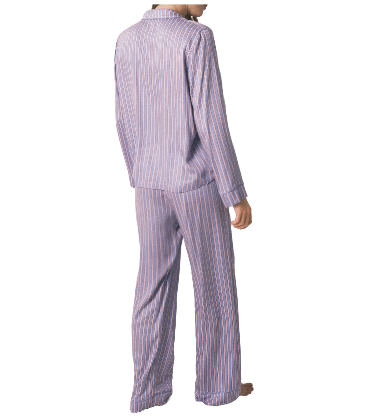 Long Satin Striped Print Shirt Pajamas Purple