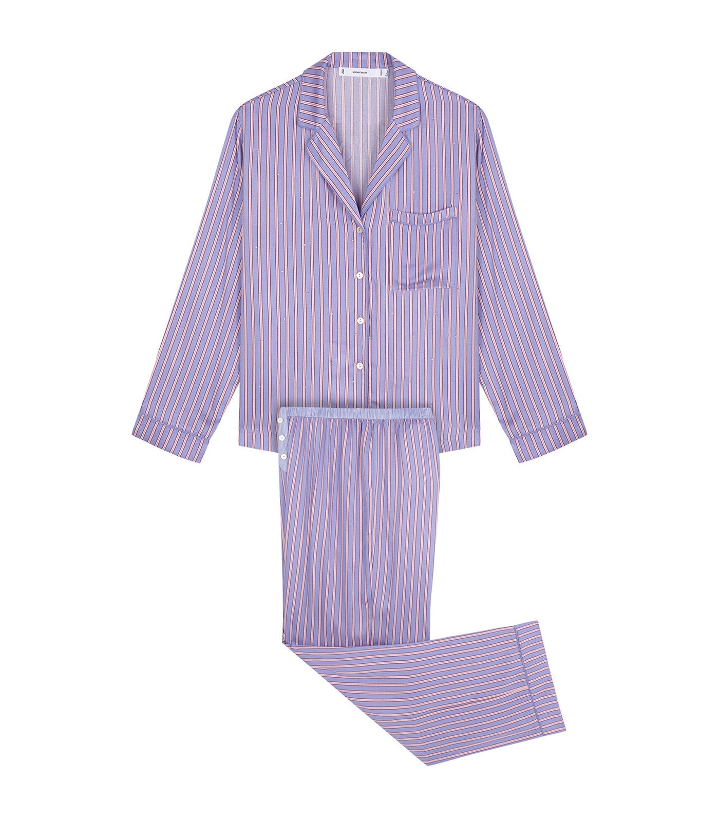 Long Satin Striped Print Shirt Pajamas Purple